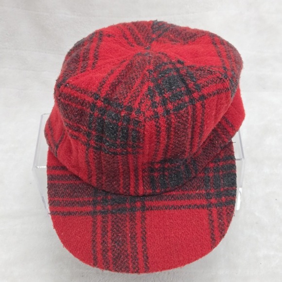Red Plaid Wool Blend Hunting Hat Newsboy Cap Classic Style - Picture 3 of 8